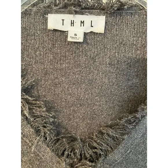 Anthropologie THML Sweater with Frayed Accents V Neck Size Small