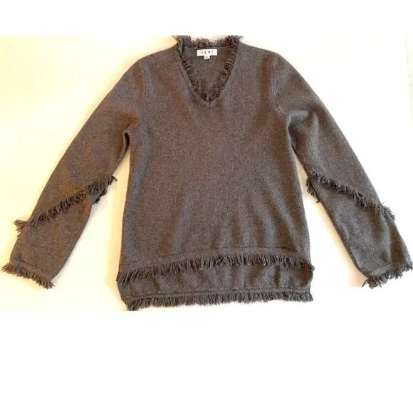Anthropologie THML Sweater with Frayed Accents V Neck Size Small