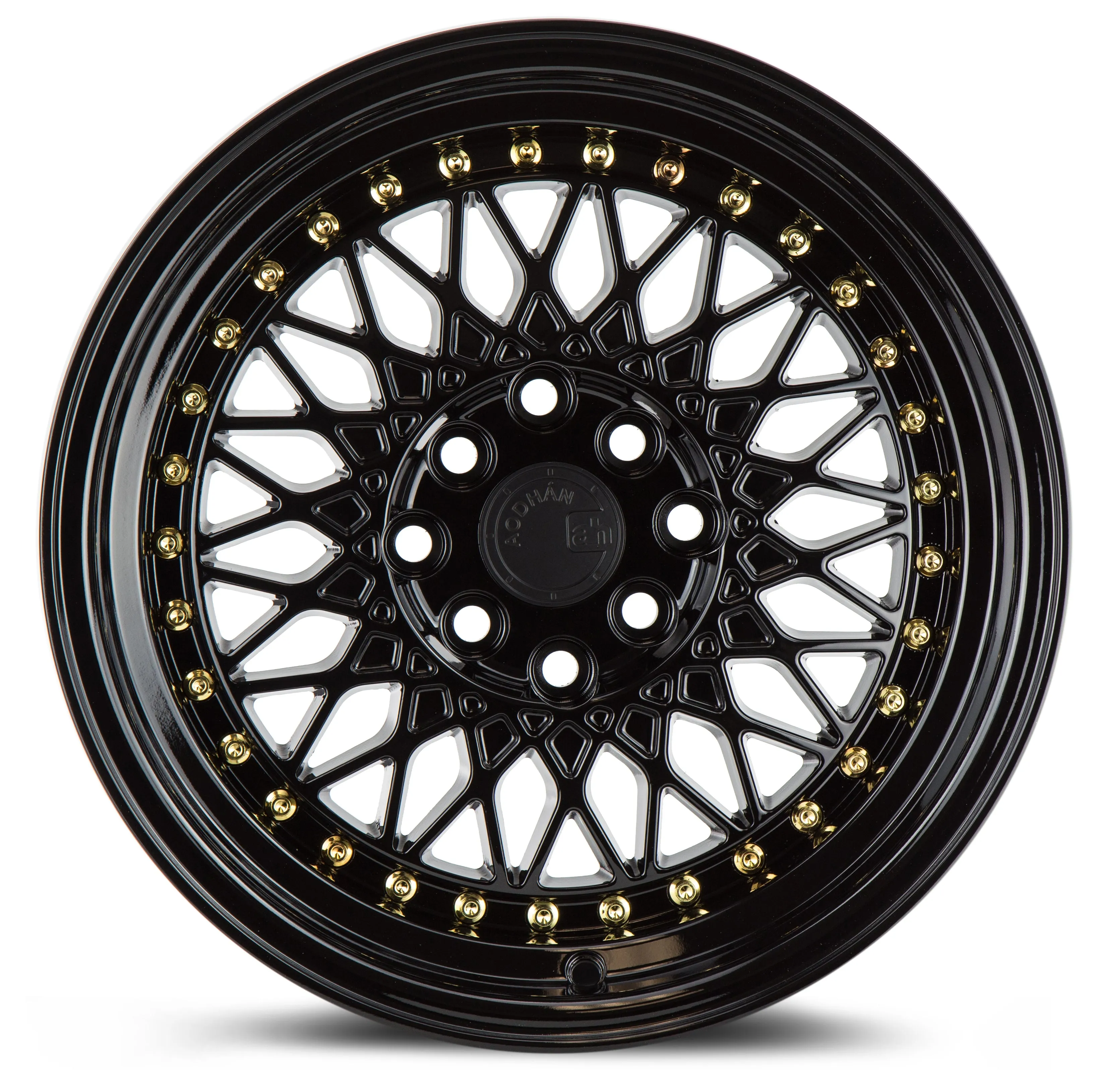 Aodhan AH05 15x8 4x100/114.3  20 Full Gloss Black ( Gold Rivet)