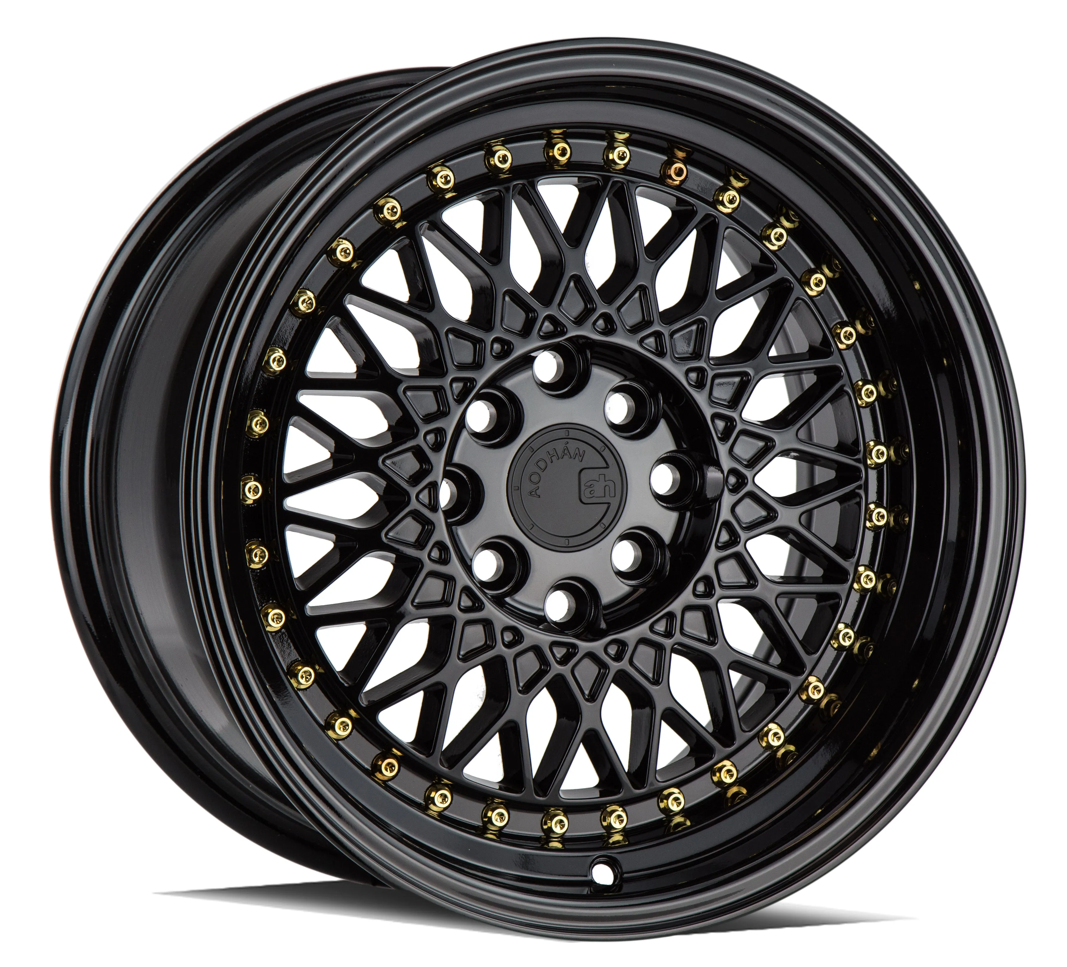 Aodhan AH05 15x8 4x100/114.3  20 Full Gloss Black ( Gold Rivet)