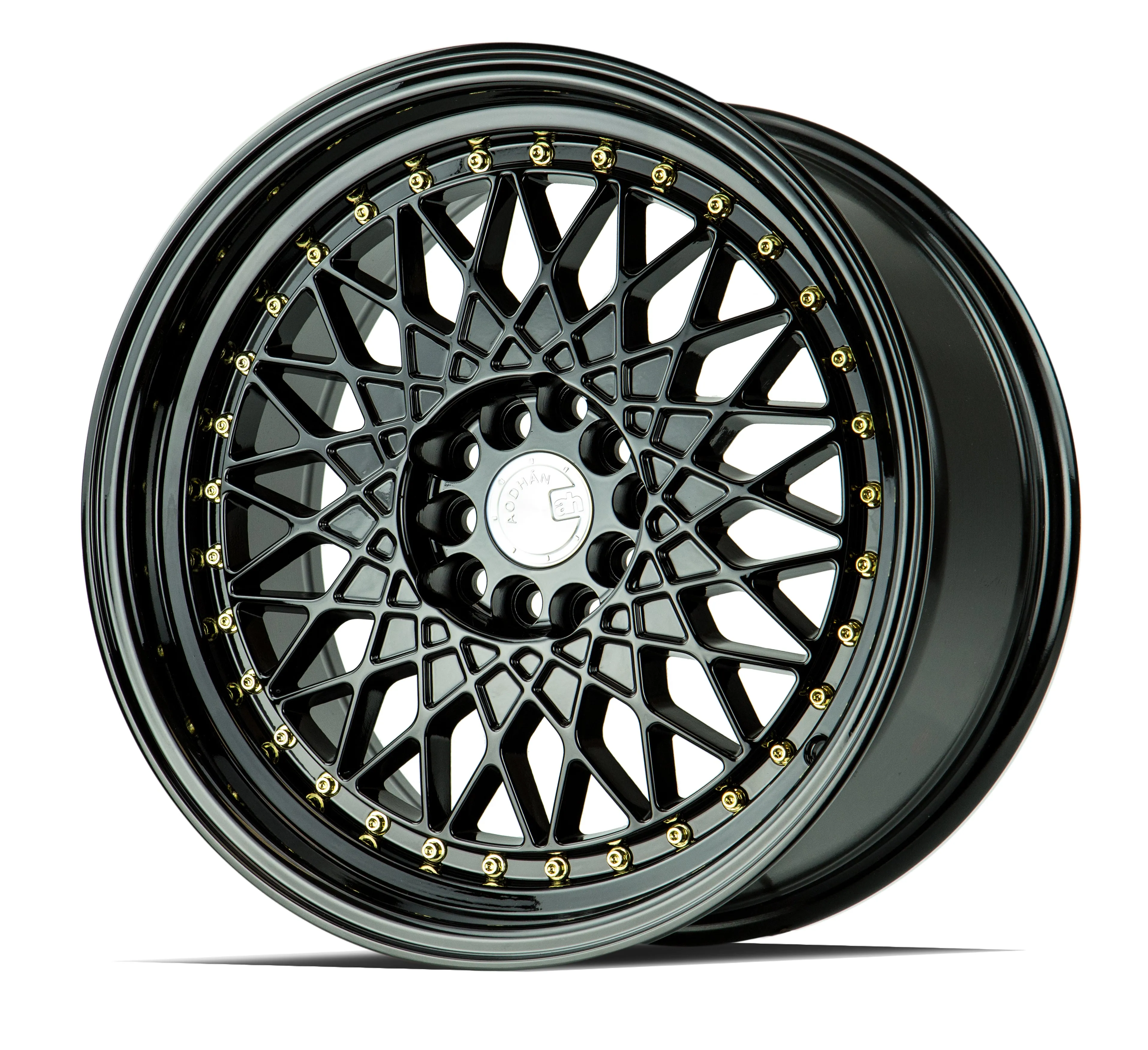 Aodhan AH05 17x9 4x100/114.3  25 Full Gloss Black ( Gold Rivet)
