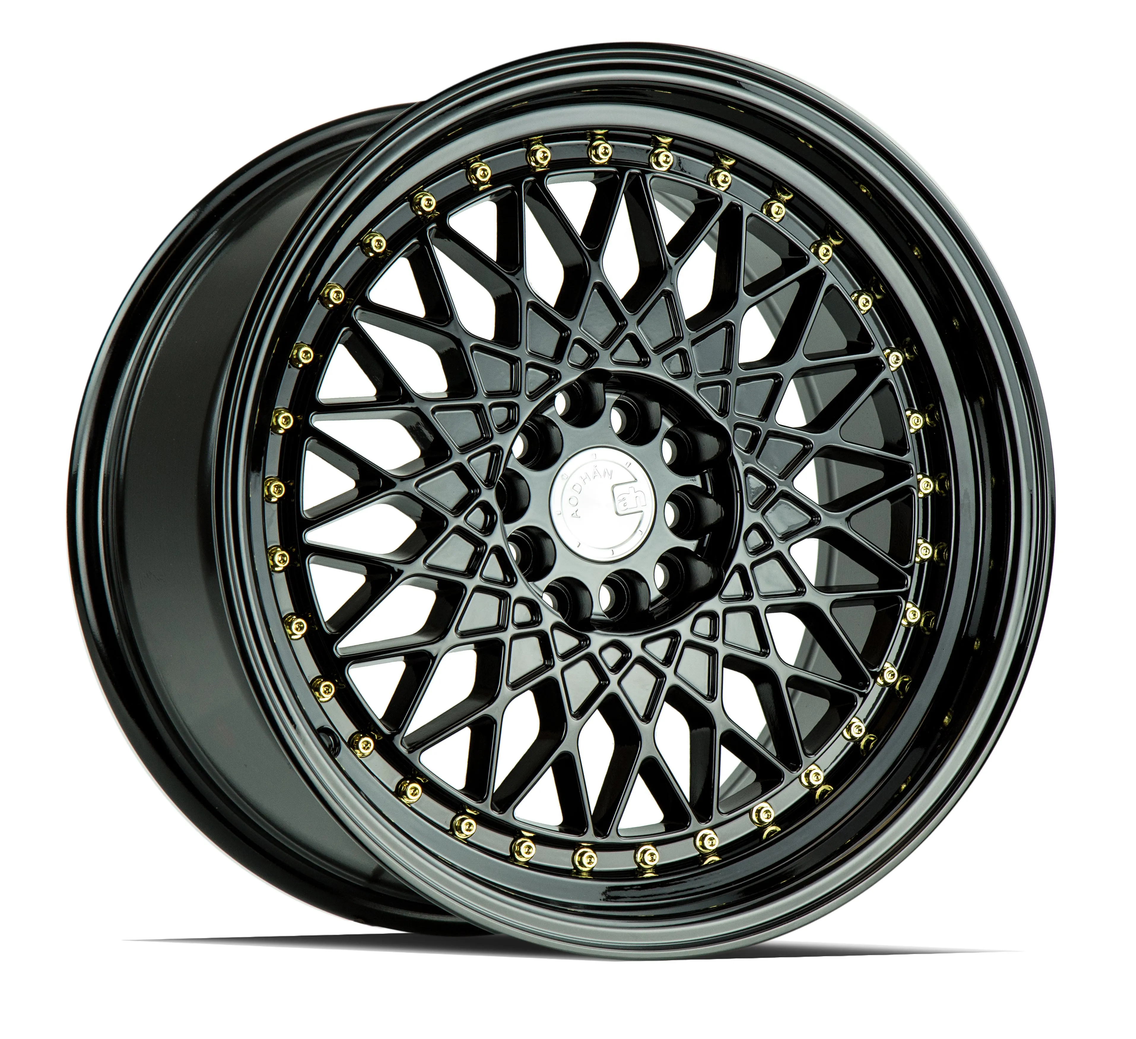 Aodhan AH05 17x9 4x100/114.3  25 Full Gloss Black ( Gold Rivet)