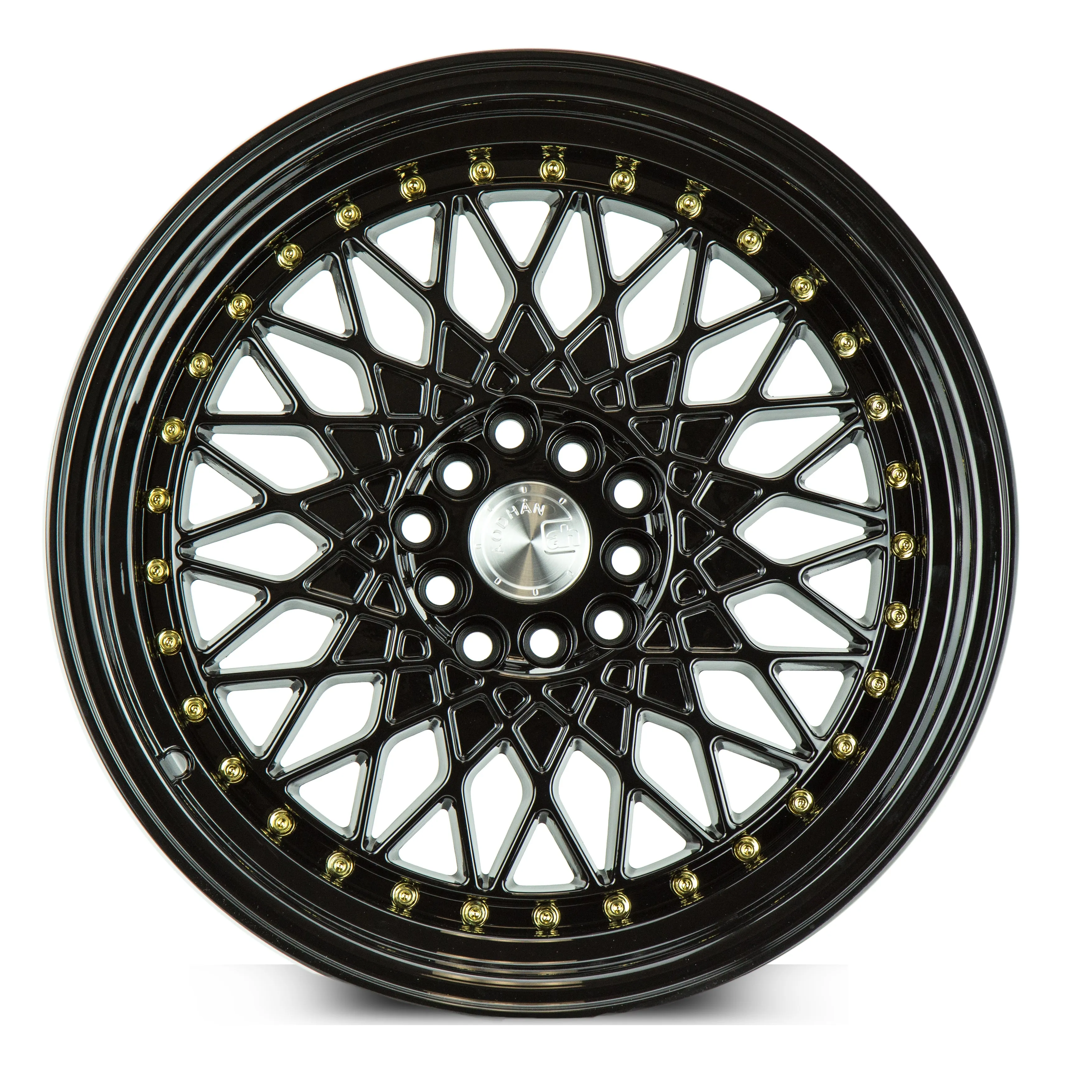 Aodhan AH05 17x9 4x100/114.3  25 Full Gloss Black ( Gold Rivet)