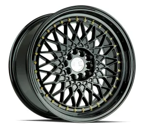 Aodhan AH05 17x9 4x100/114.3  25 Full Gloss Black ( Gold Rivet)