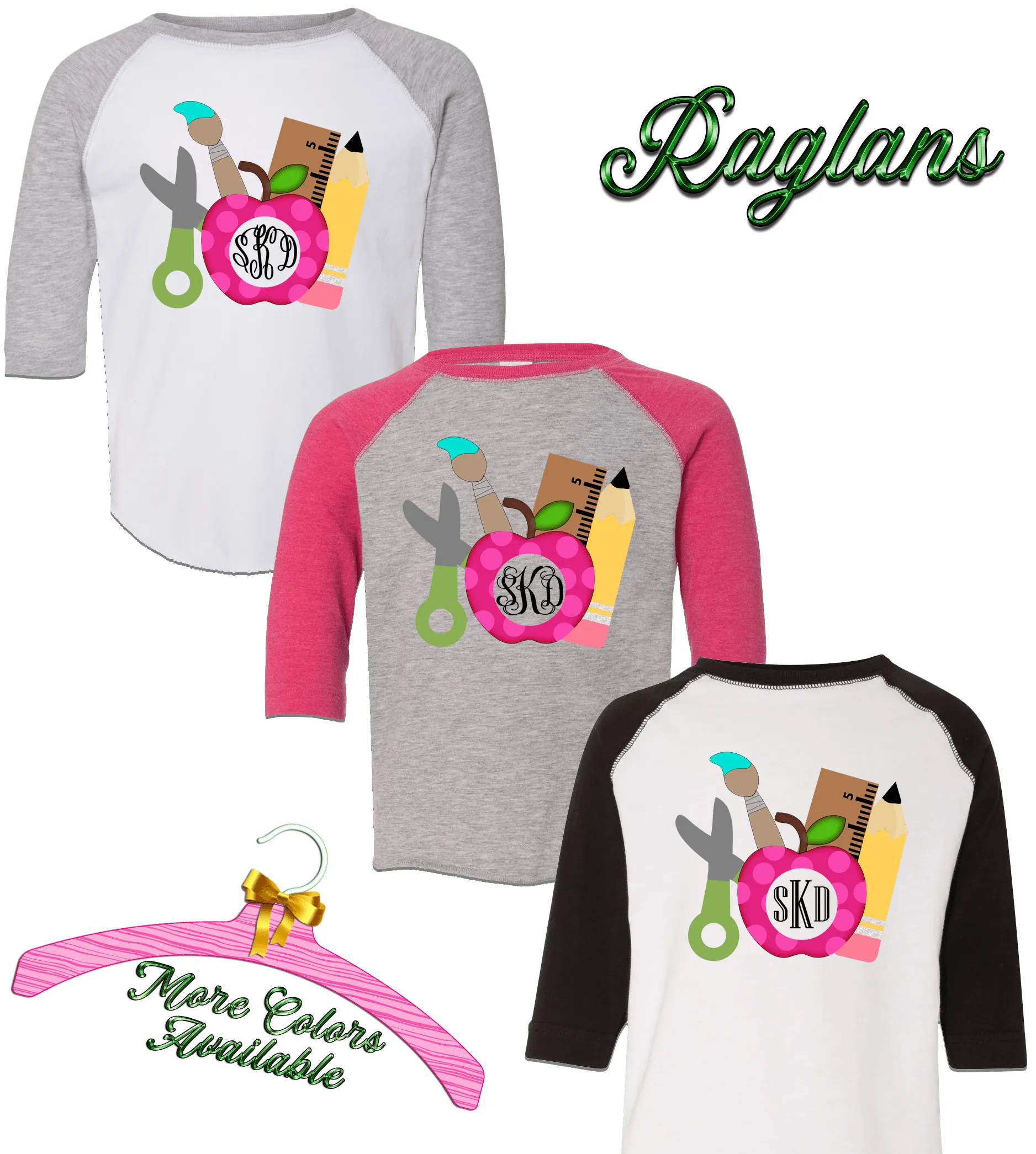 Apple & School Supplies with Monogram ~ Toddler