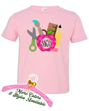 Apple & School Supplies with Monogram ~ Toddler