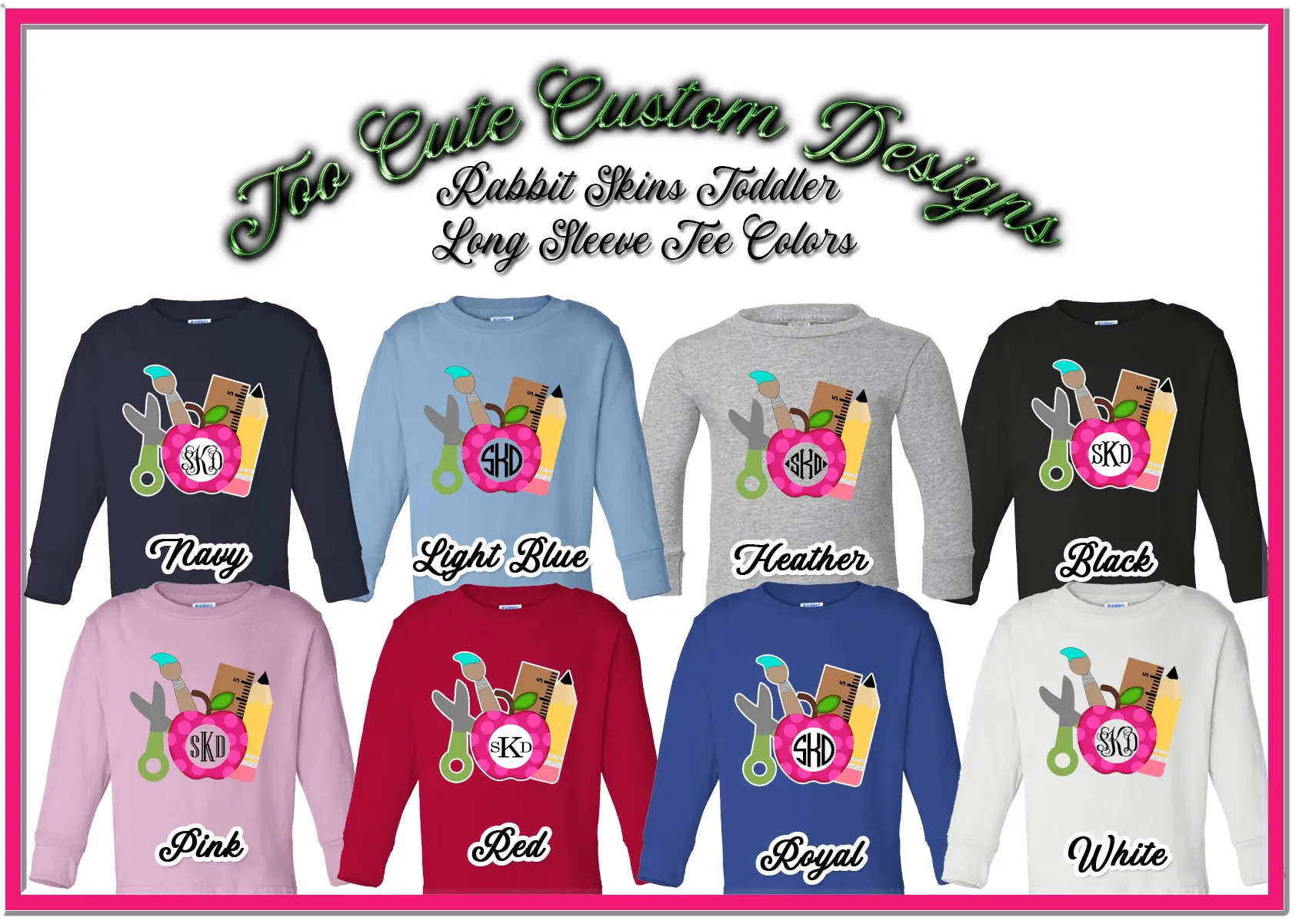 Apple & School Supplies with Monogram ~ Toddler
