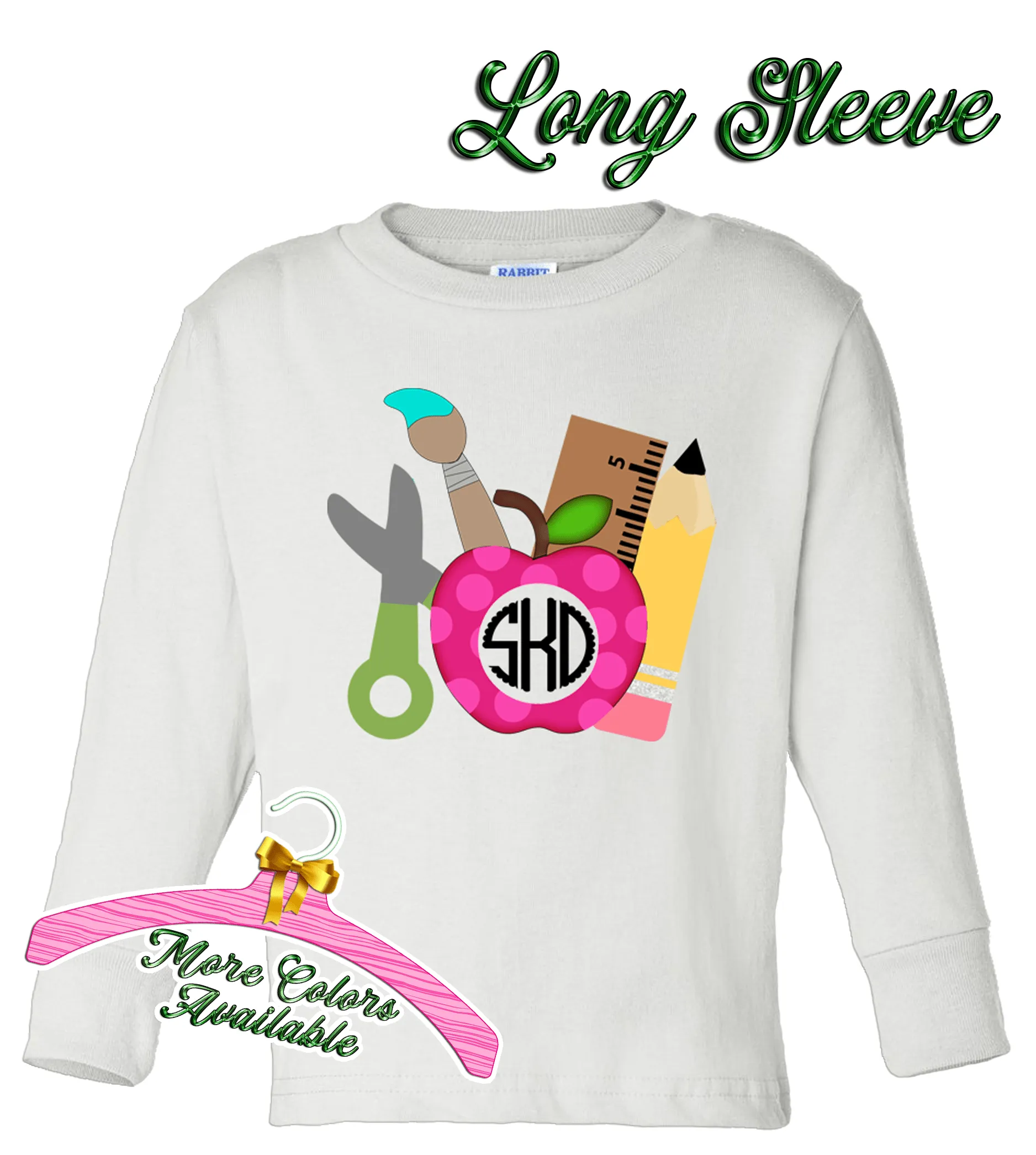Apple & School Supplies with Monogram ~ Toddler
