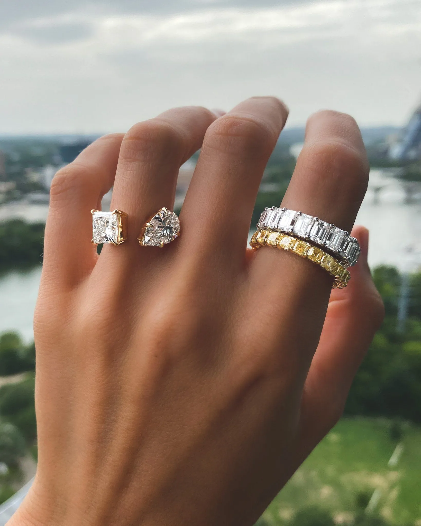 Asscher Cut Constellation Eternity Band With Canary Yellow Diamonds