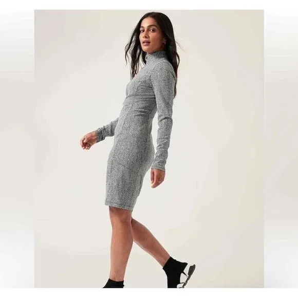 Athleta Dress S Tall Delancey 1/2 Zip Long Slve Black White Stretchy Athleisure