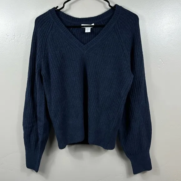 ATHLETA MERINO LAYOVER V-NECK SWEATER SIZE SMALL - NAVY BLUE