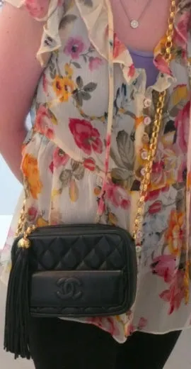 Authentic Chanel French Navy Quilted Camera Style Handbag