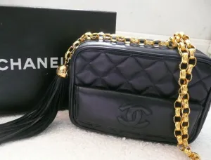 Authentic Chanel French Navy Quilted Camera Style Handbag