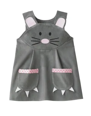 Baby girls mouse dress in grey corduroy, 1year to 8 years