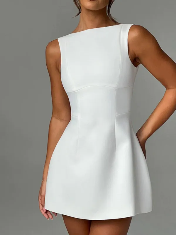 Backless Mini Dress with High Neckline and Slim Fit