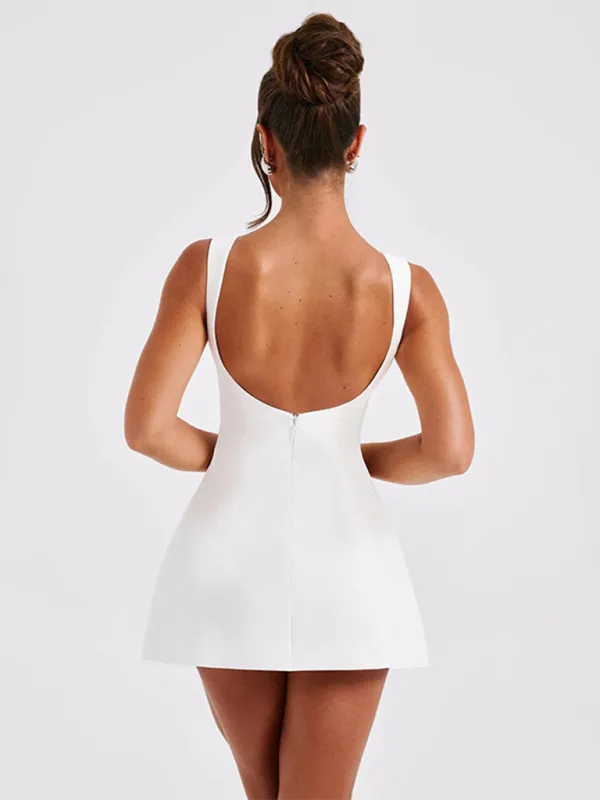 Backless Mini Dress with High Neckline and Slim Fit