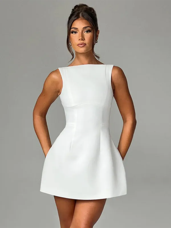 Backless Mini Dress with High Neckline and Slim Fit