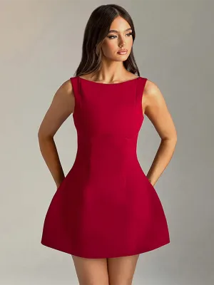 Backless Mini Dress with High Neckline and Slim Fit