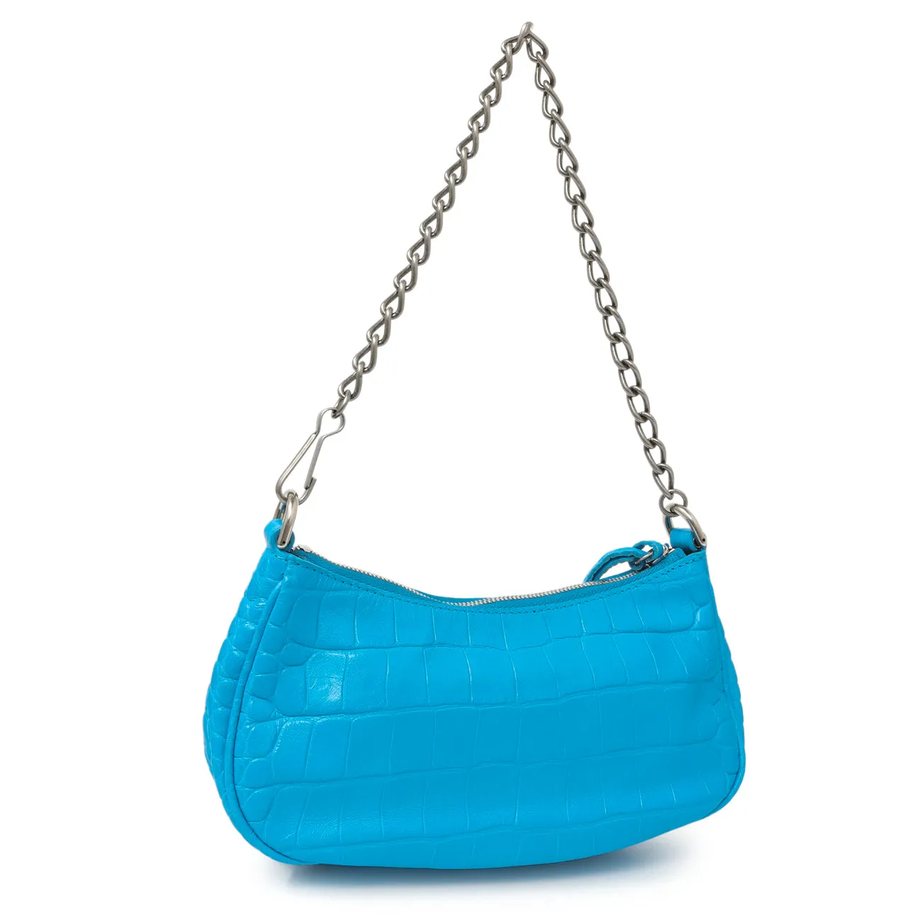 Balenciaga Blue Crocodile Embossed Calfskin Crystal Le Cagole Mini Purse With Chain
