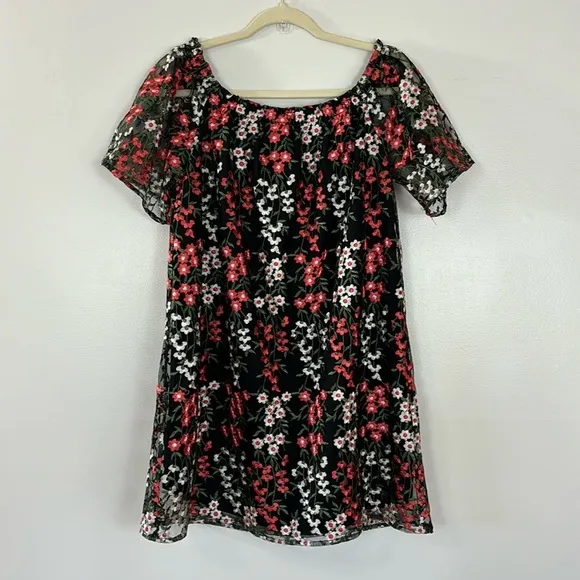 BB Dakota Gates Floral Embroidered Off-the-Shoulder Mini Dress