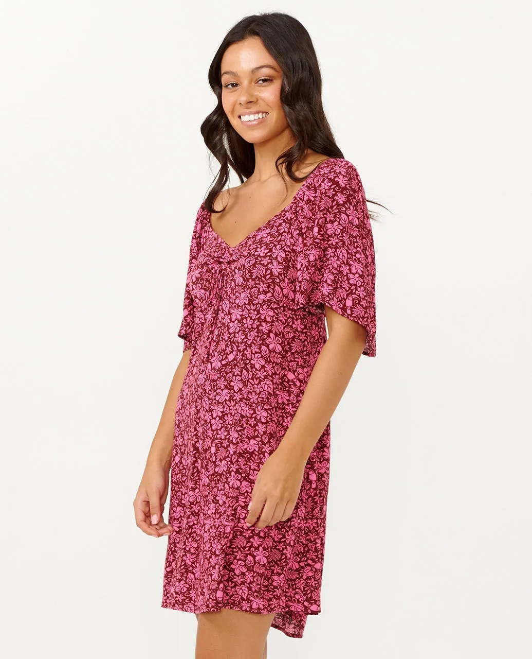BEACH PARTY S/S MINI DRESS - HOT PINK