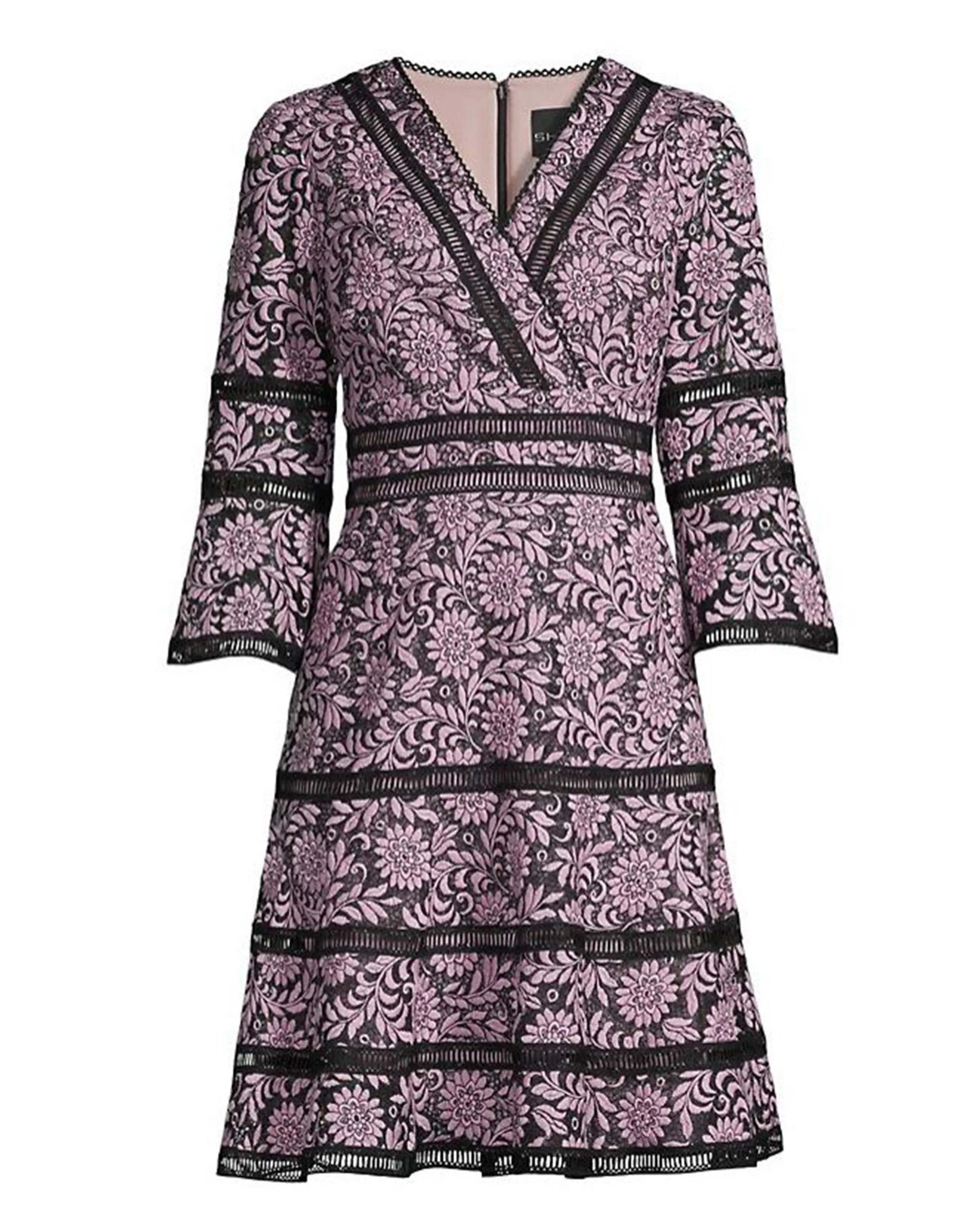 Bell-Sleeve Surplice Lace Dress in Dusty Pink