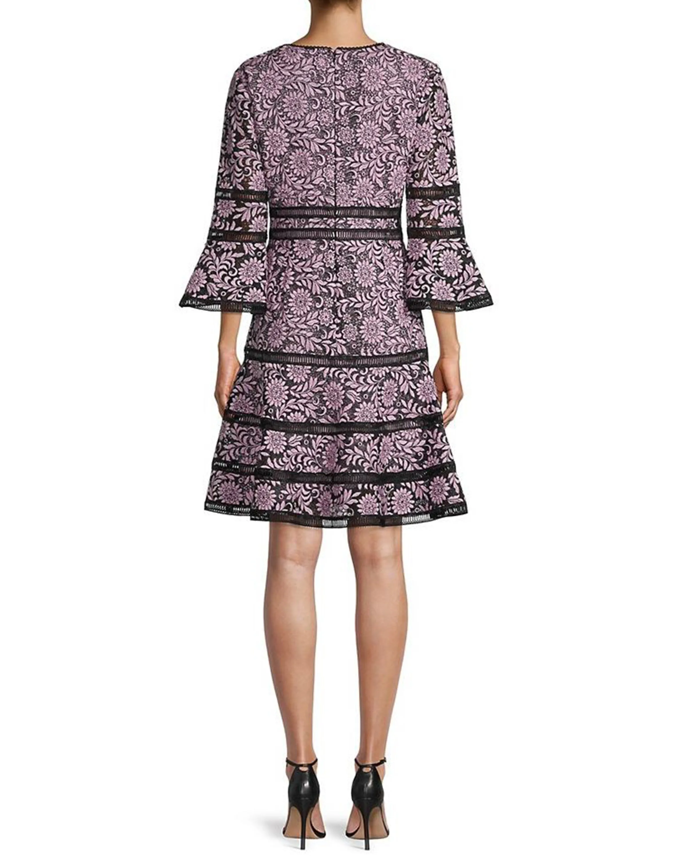 Bell-Sleeve Surplice Lace Dress in Dusty Pink