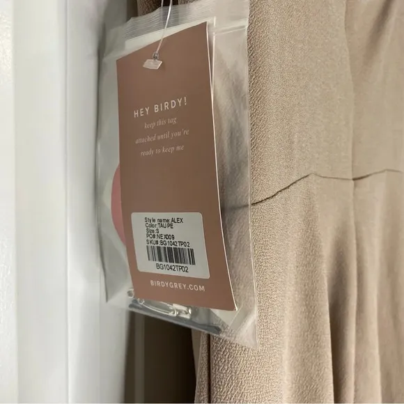Birdy Grey Alex Taupe Crepe Dress Convertible Bow Straps Small NEW Bridesmaid