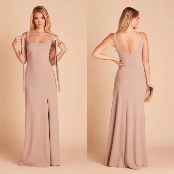 Birdy Grey Alex Taupe Crepe Dress Convertible Bow Straps Small NEW Bridesmaid