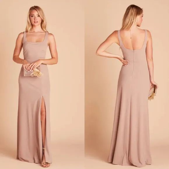 Birdy Grey Alex Taupe Crepe Dress Convertible Bow Straps Small NEW Bridesmaid