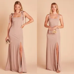 Birdy Grey Alex Taupe Crepe Dress Convertible Bow Straps Small NEW Bridesmaid