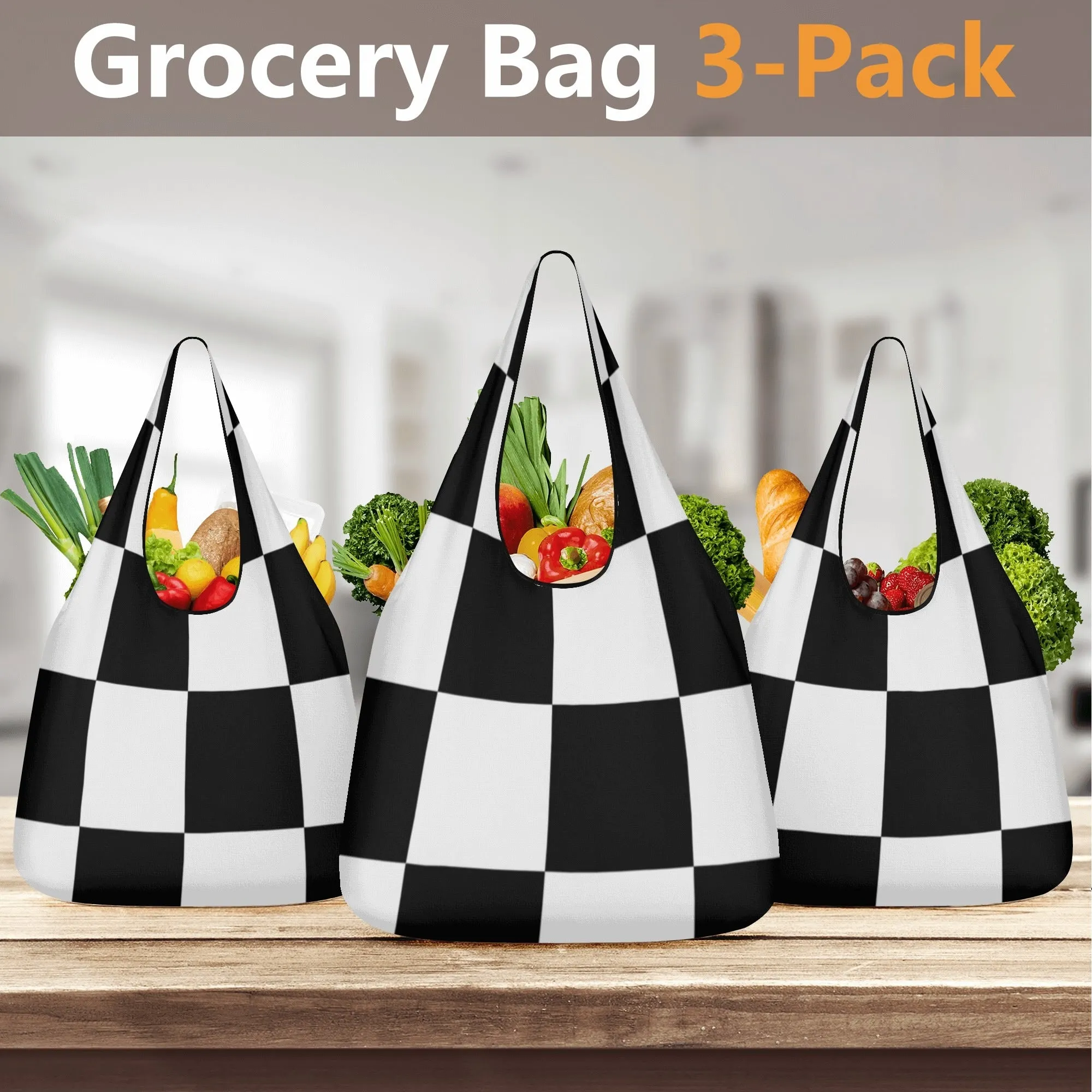 Black & White Geometric Design Premium Polyester Grocery Bags (3 Pack)