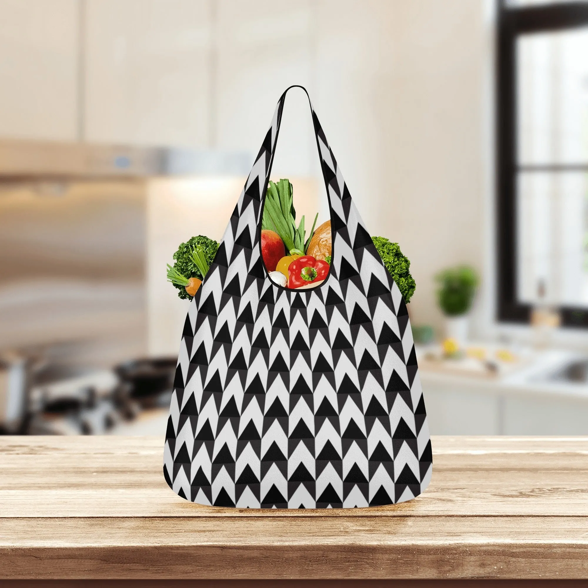 Black & White Geometric Design Premium Polyester Grocery Bags (3 Pack)