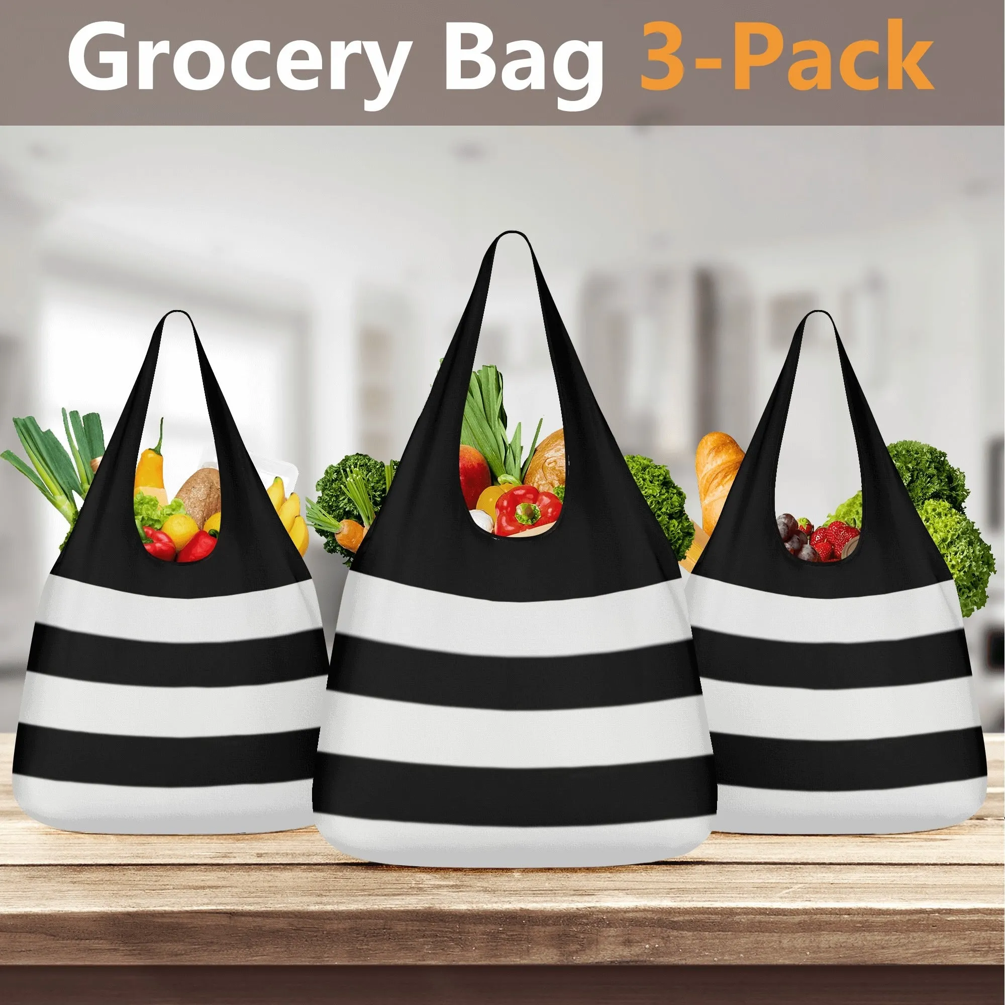 Black & White Geometric Design Premium Polyester Grocery Bags (3 Pack)