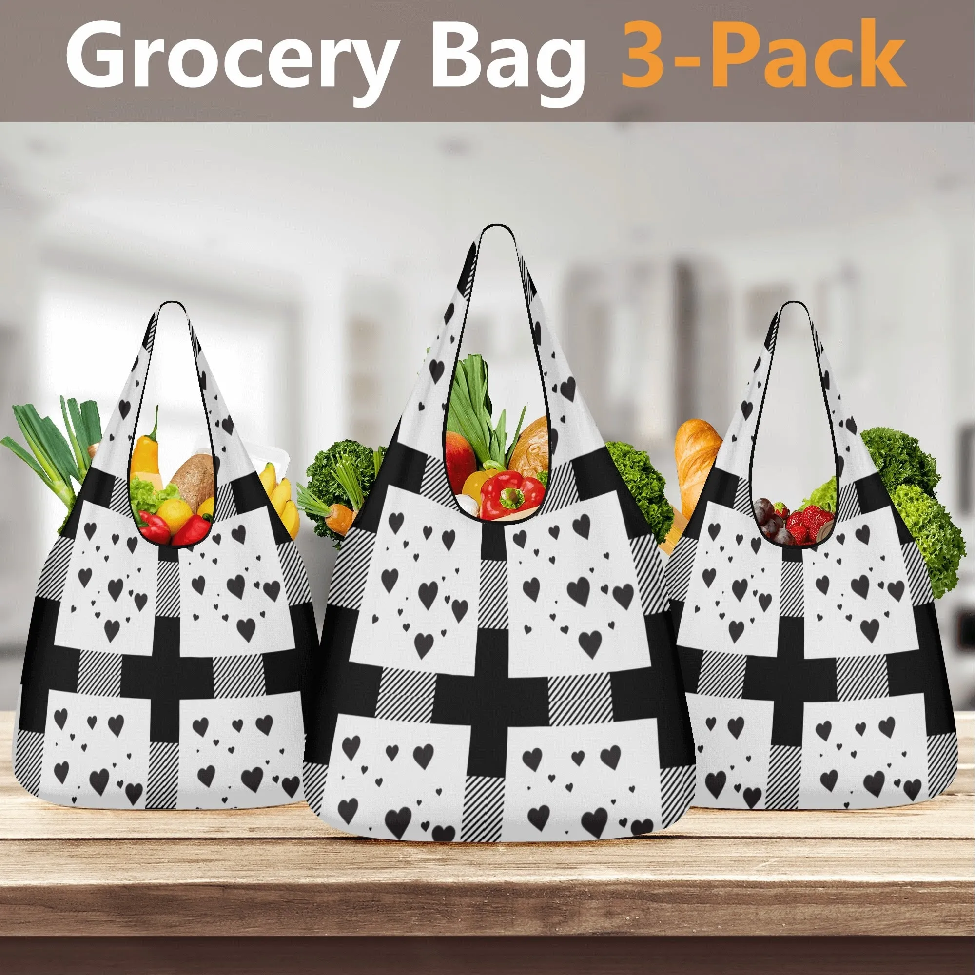 Black & White Geometric Design Premium Polyester Grocery Bags (3 Pack)
