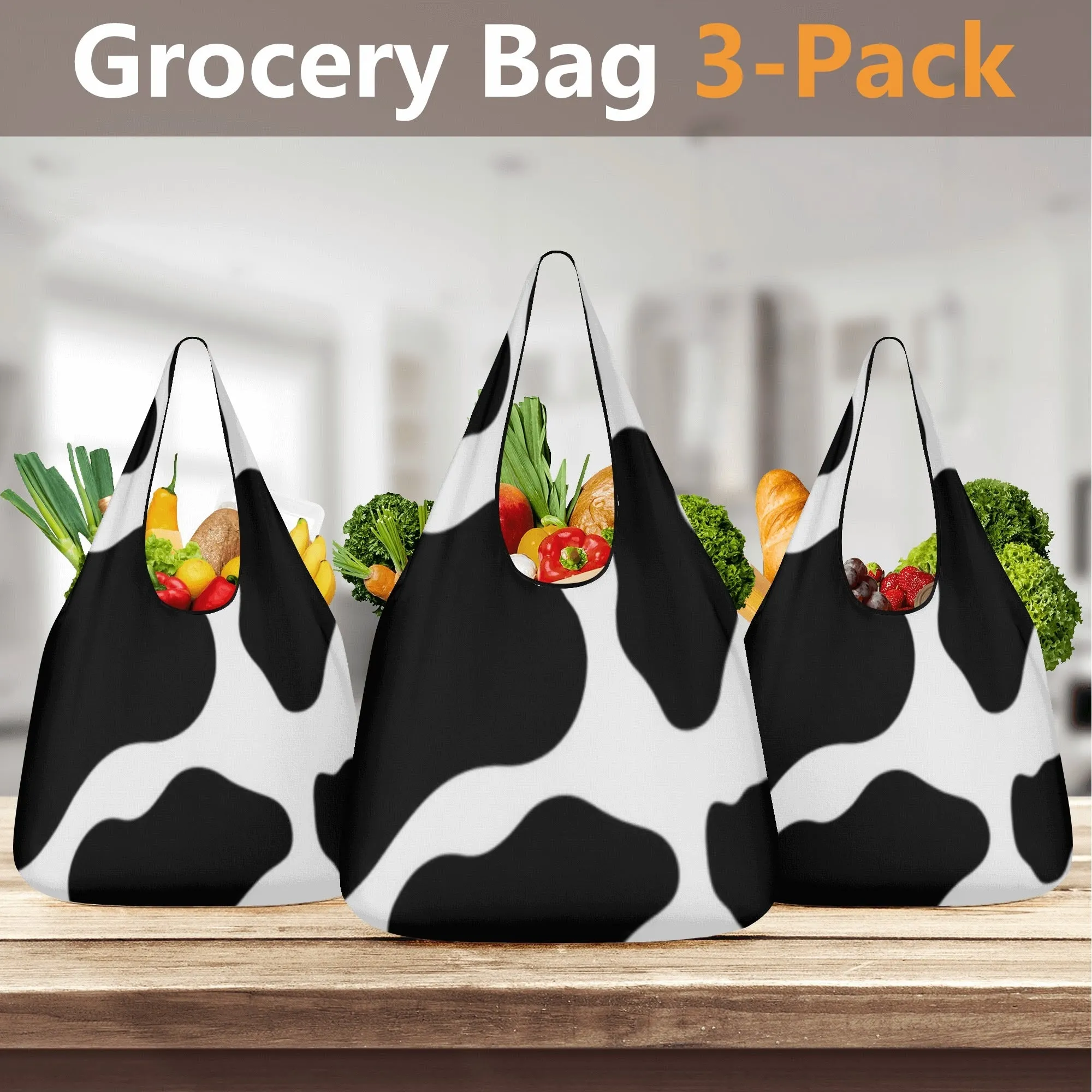 Black & White Geometric Design Premium Polyester Grocery Bags (3 Pack)