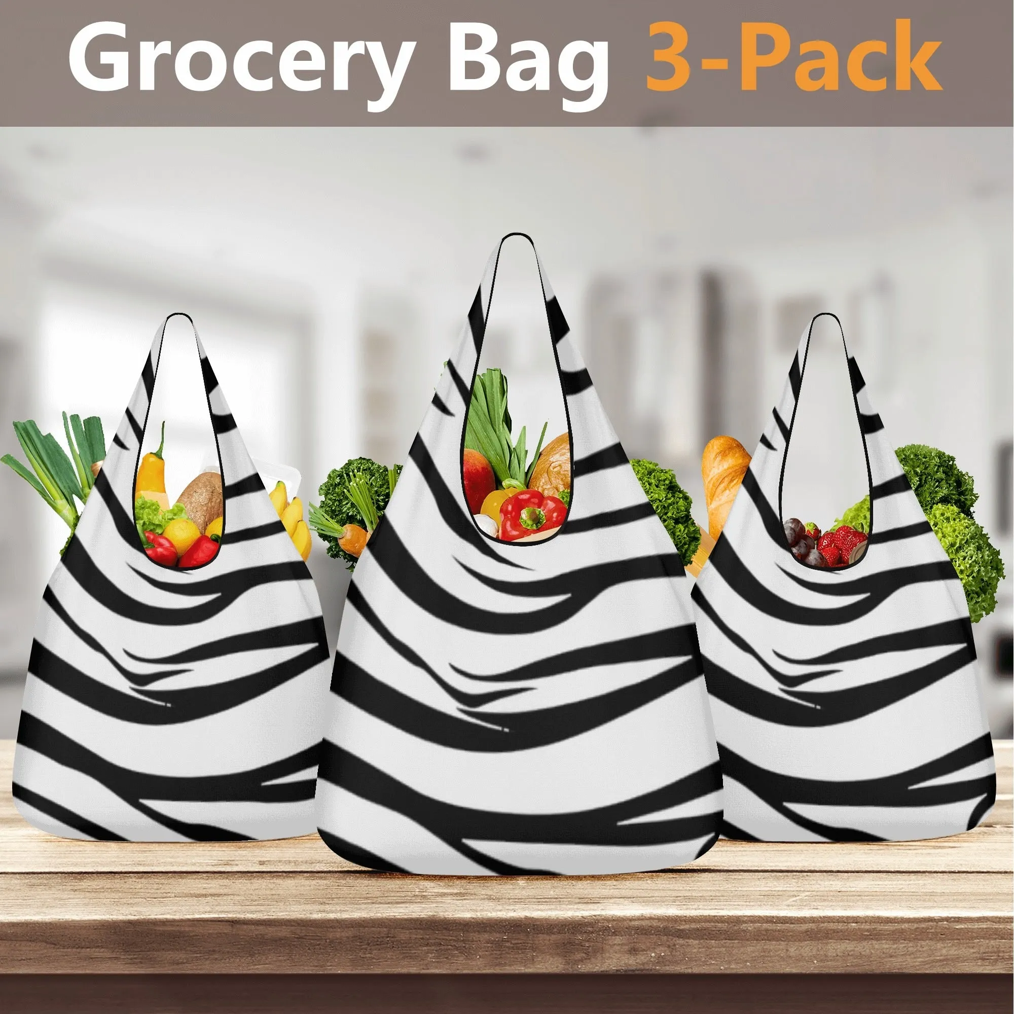Black & White Geometric Design Premium Polyester Grocery Bags (3 Pack)