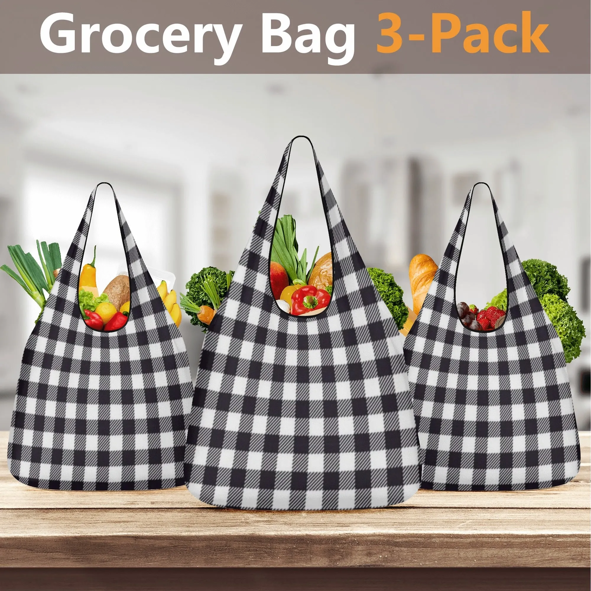 Black & White Geometric Design Premium Polyester Grocery Bags (3 Pack)