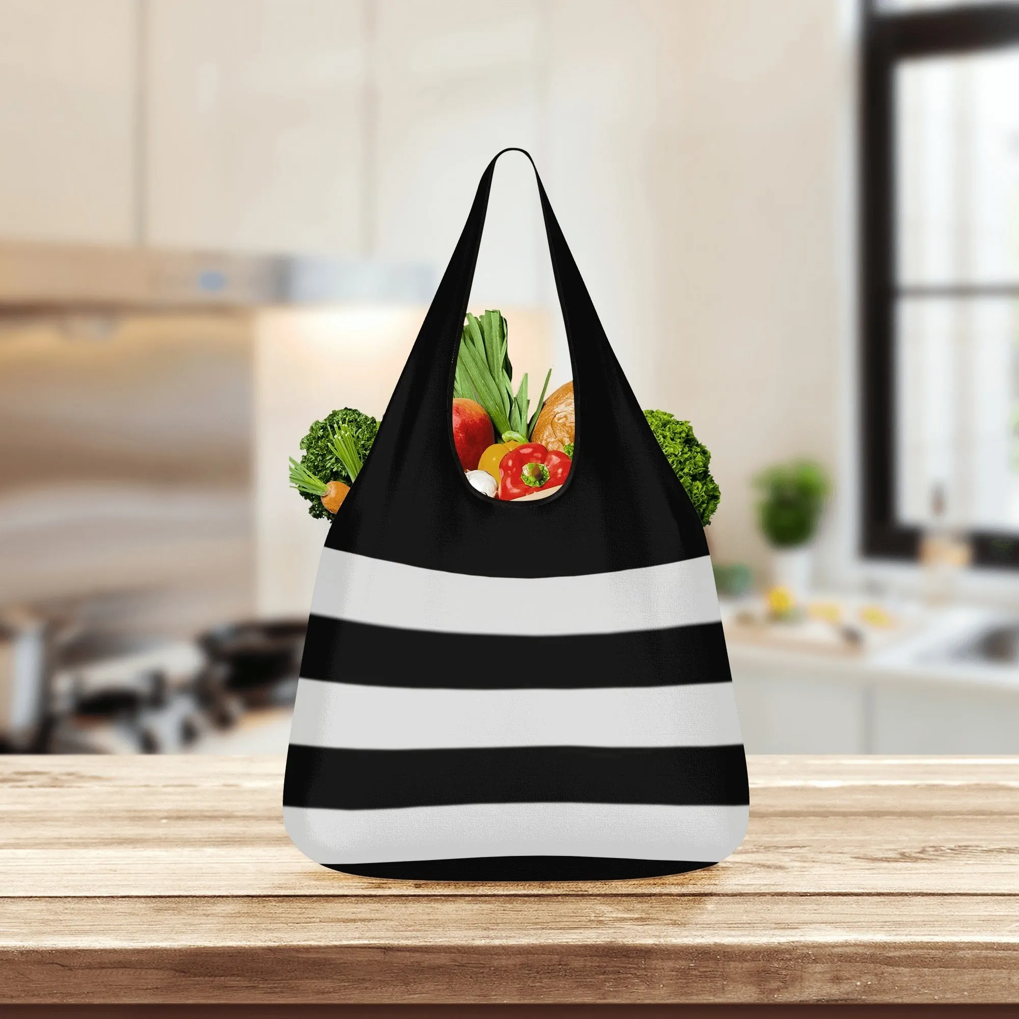 Black & White Geometric Design Premium Polyester Grocery Bags (3 Pack)