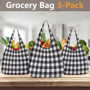 Black & White Geometric Design Premium Polyester Grocery Bags (3 Pack)