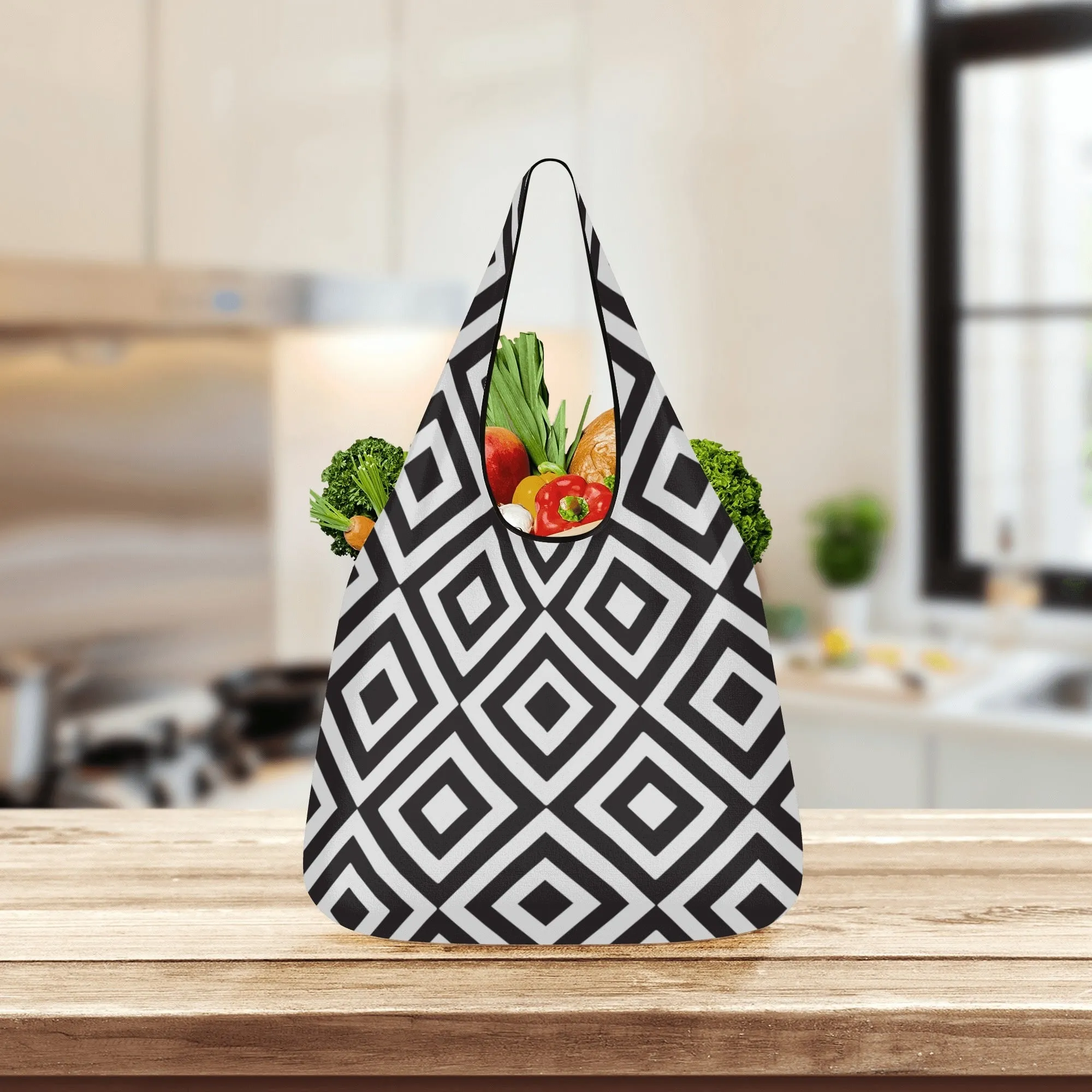 Black & White Geometric Design Premium Polyester Grocery Bags (3 Pack)