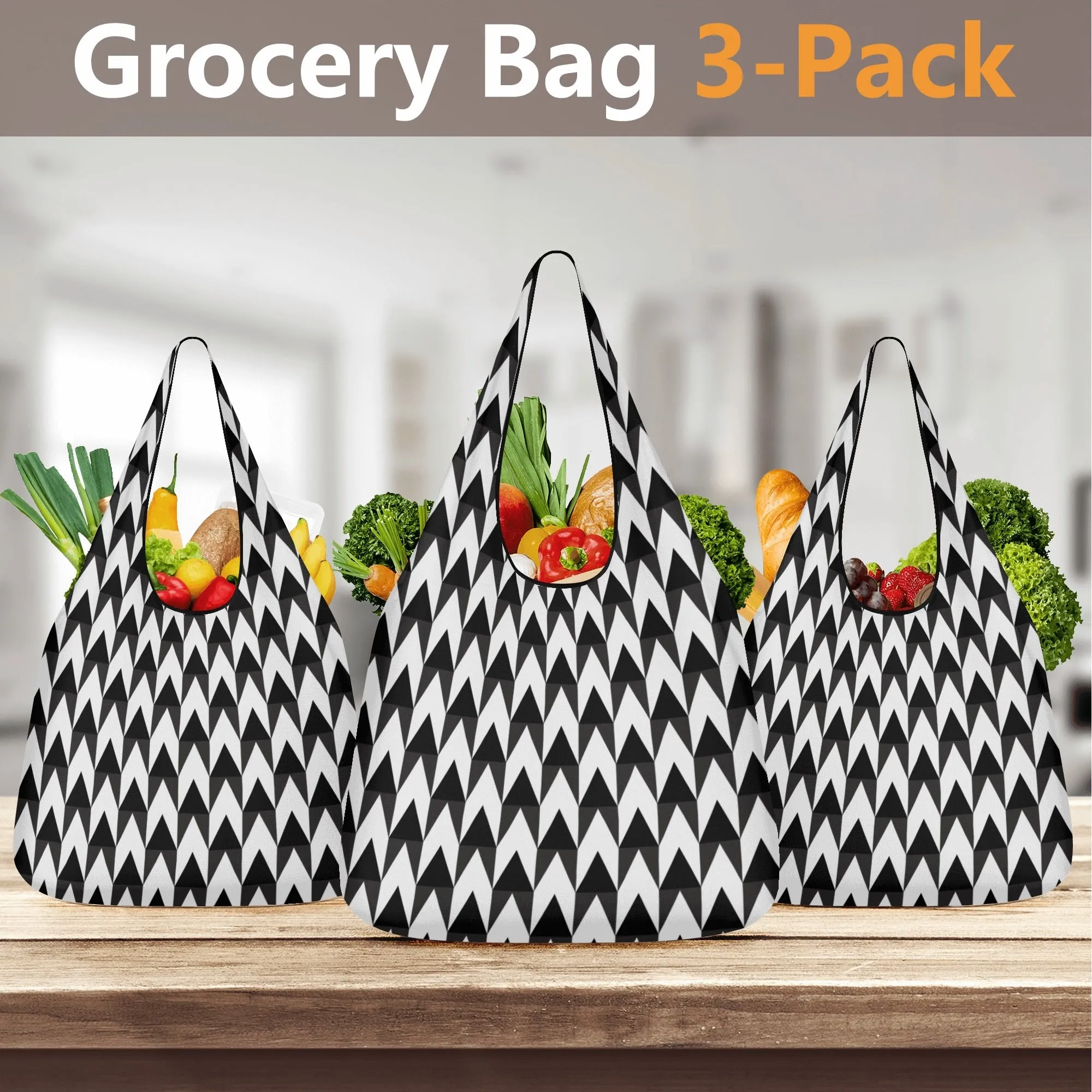 Black & White Geometric Design Premium Polyester Grocery Bags (3 Pack)