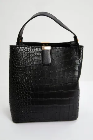 Black Croc Leather Handbag