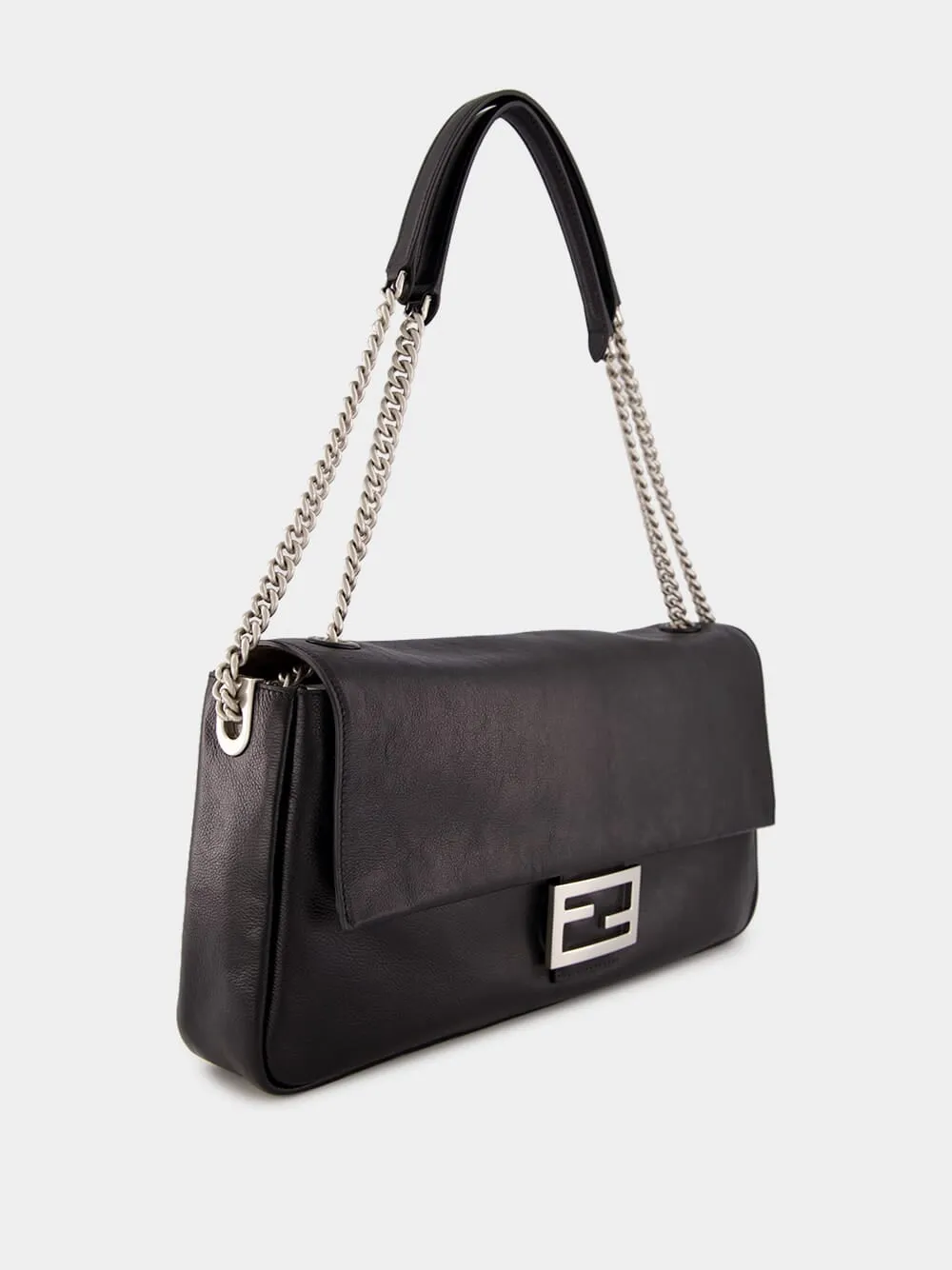 Black Leather Baguette Bag