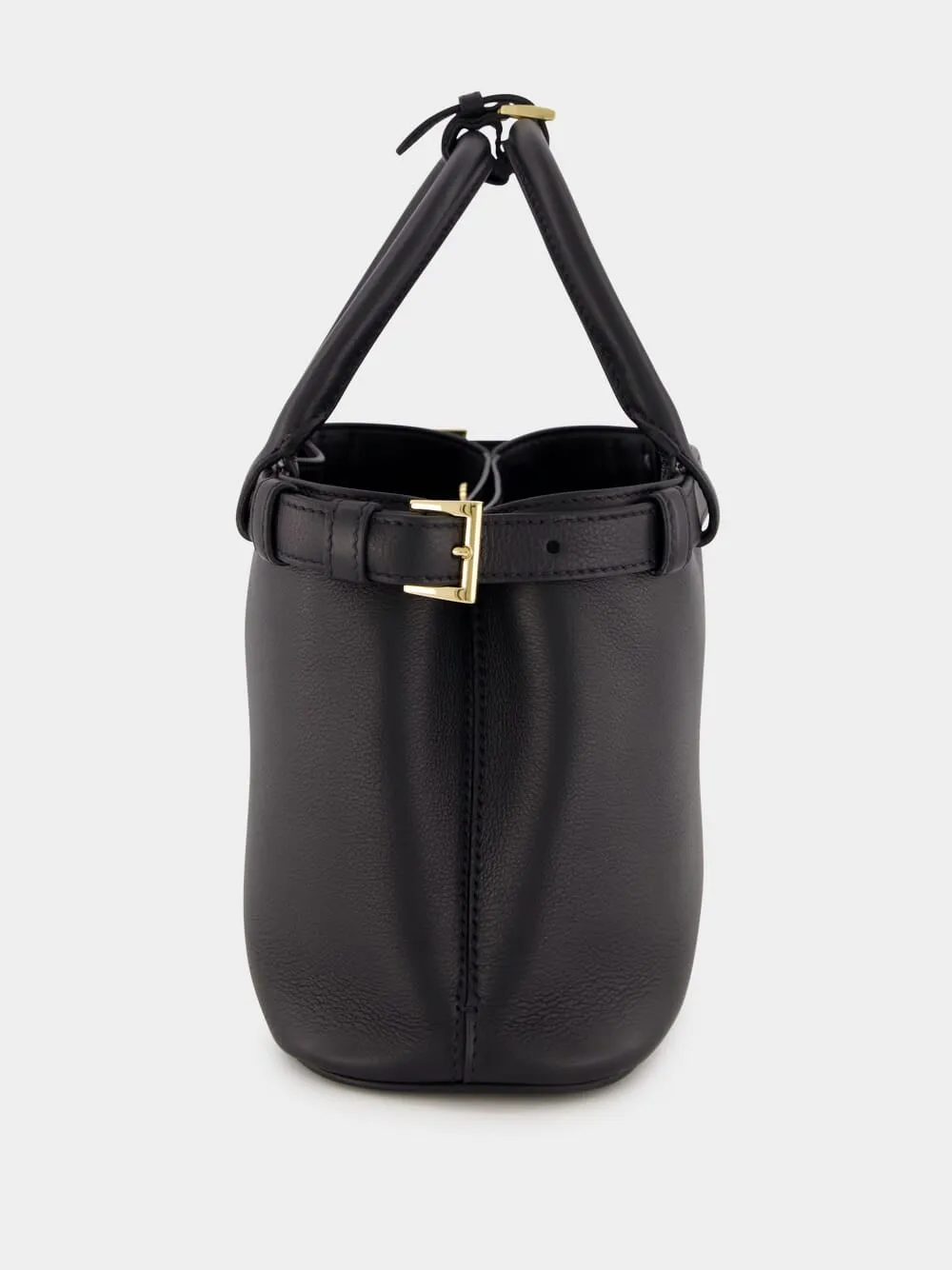 Black Small Leather Handbag With Buckle Straps
