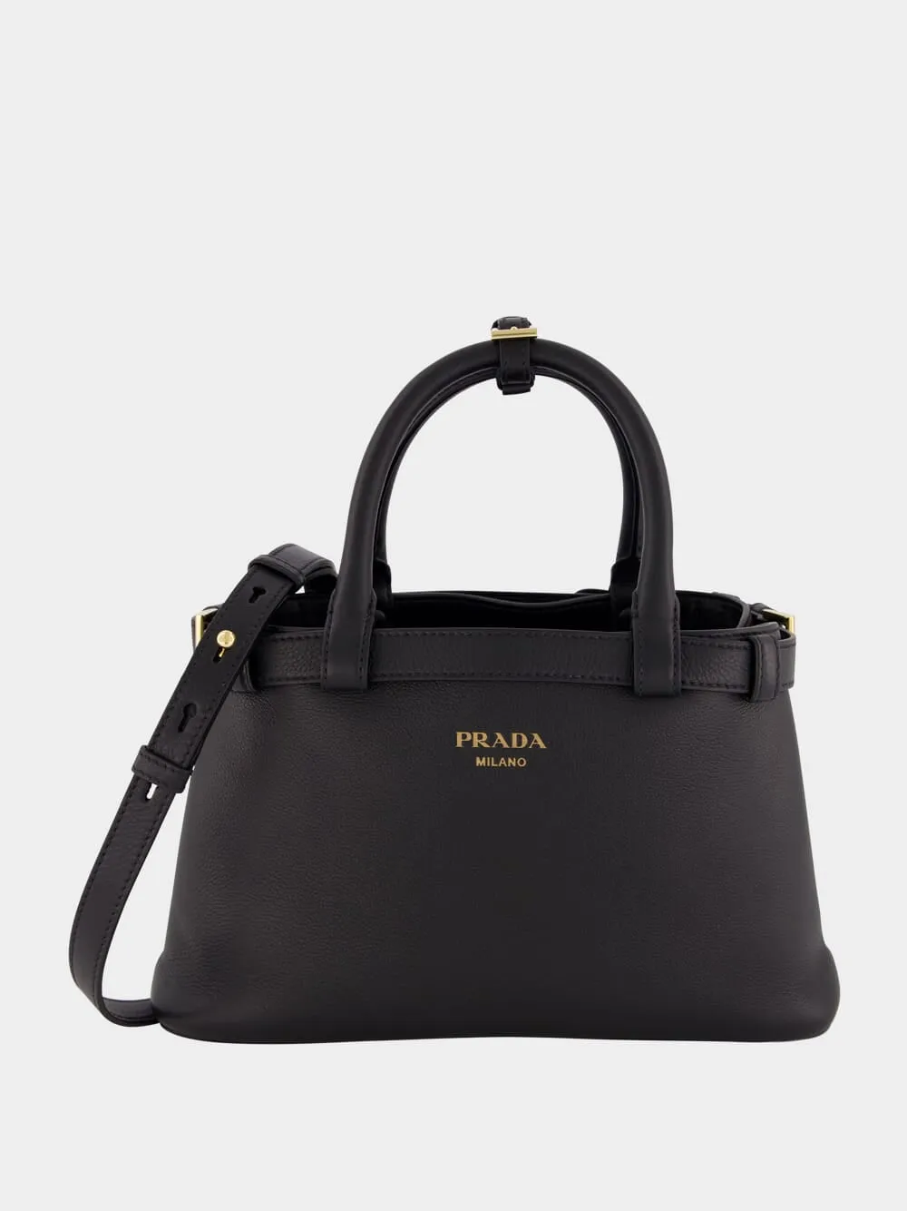 Black Small Leather Handbag With Buckle Straps