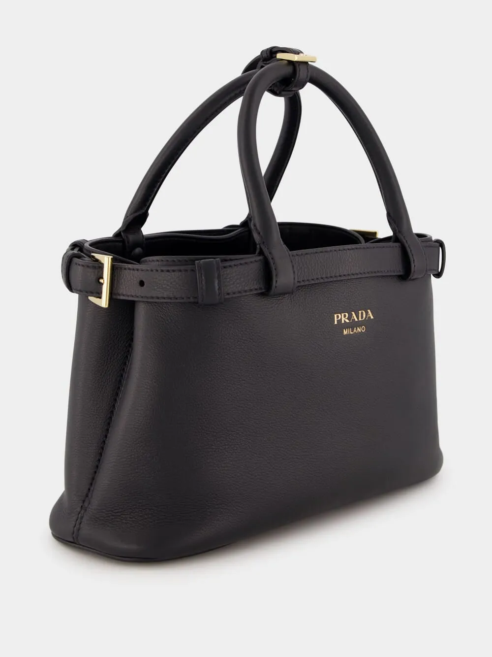 Black Small Leather Handbag With Buckle Straps