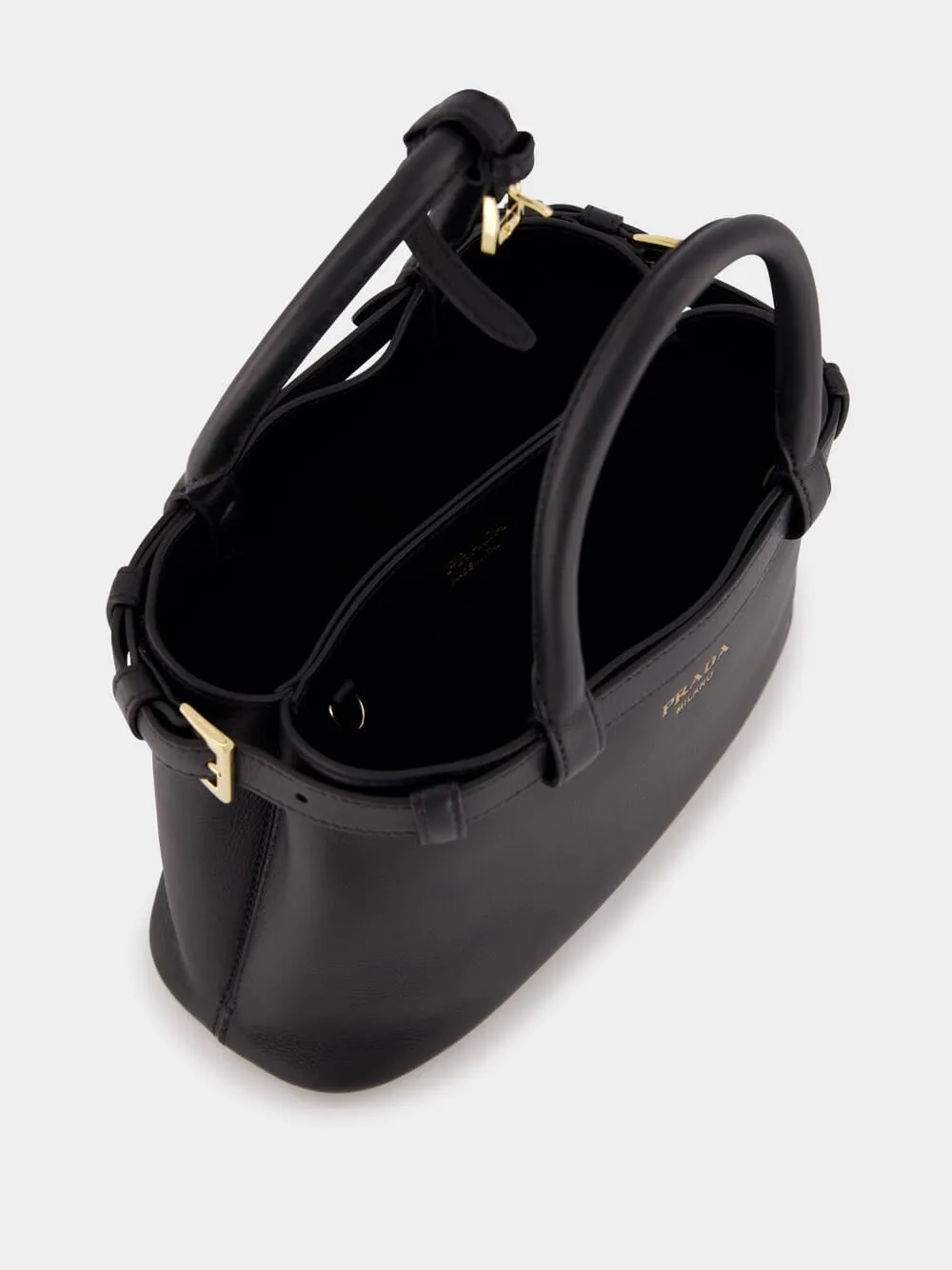 Black Small Leather Handbag With Buckle Straps