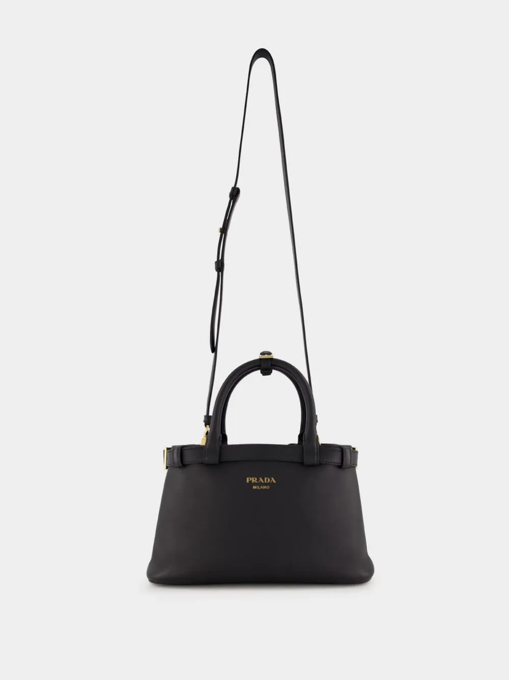 Black Small Leather Handbag With Buckle Straps