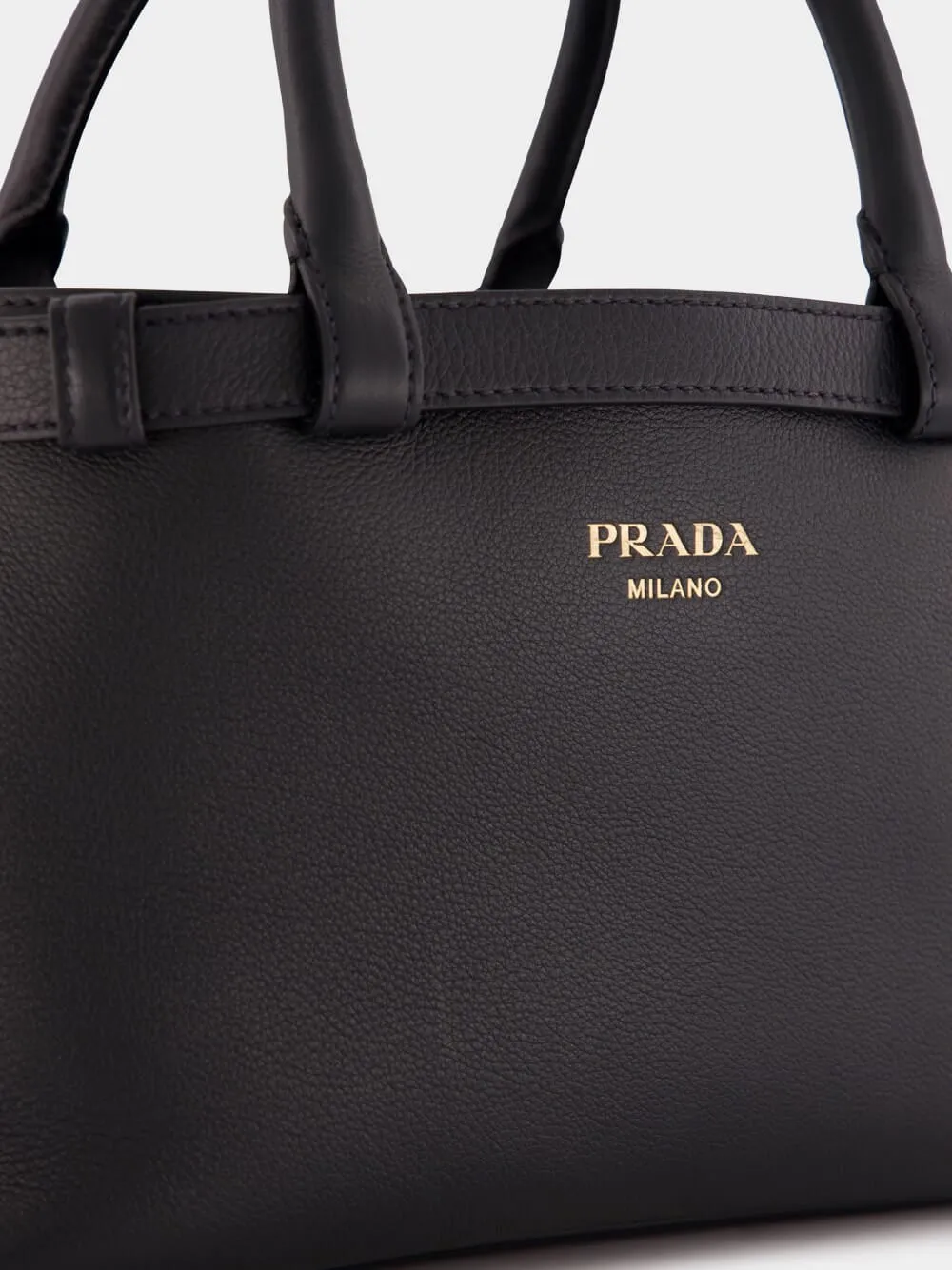 Black Small Leather Handbag With Buckle Straps